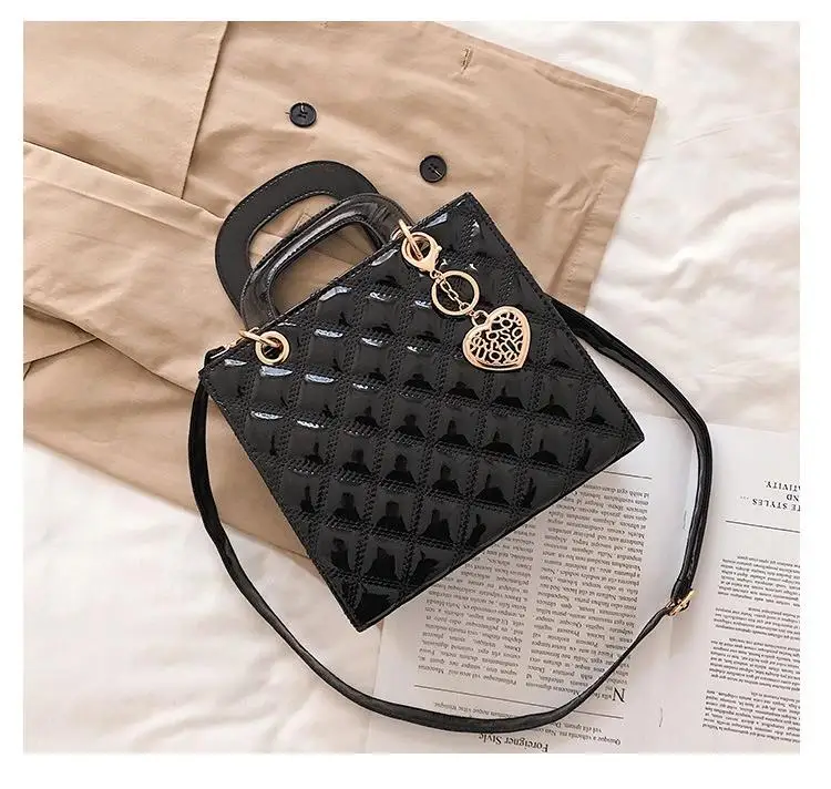 Ladies Patent Leather Bags Square Chain Branded Custom Logo Fashion ...