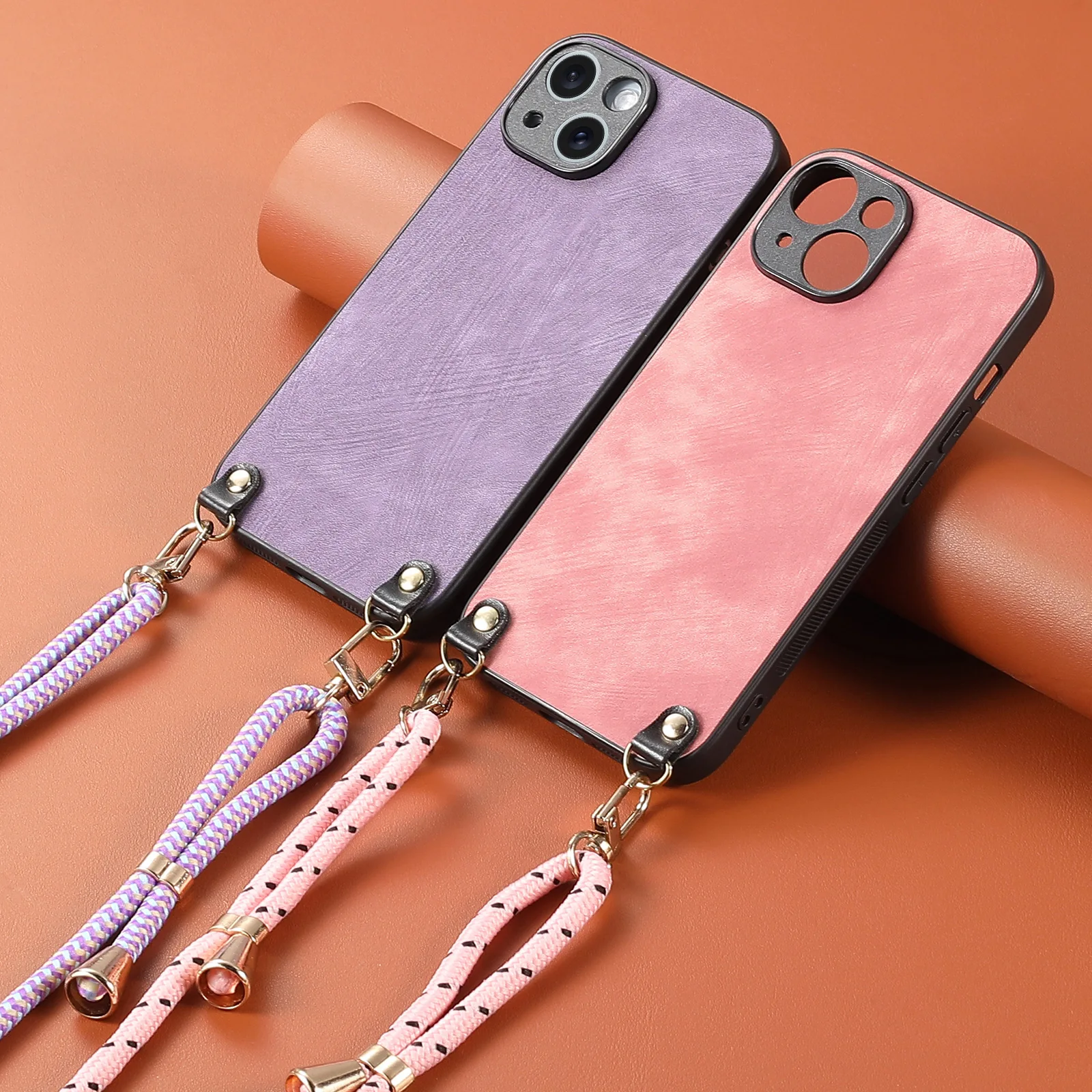 Shockproof Chain Crossbody Plain Leather Case With Wrist Strap And Lanyard For IPhone 17 AIR 16E 15 Pro Max_voghion.com