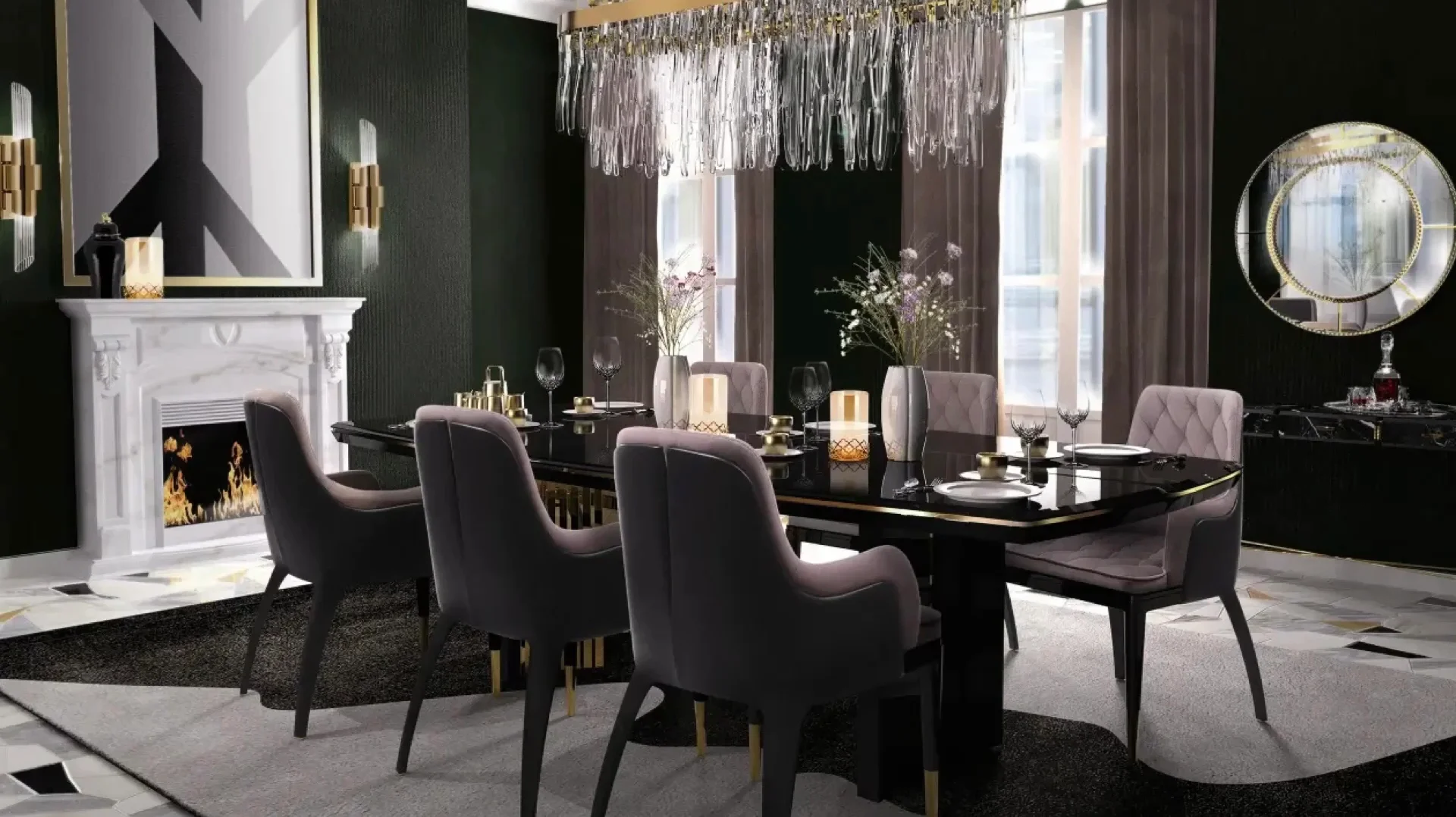 Modern Furniture Italian Luxury Rectangular Large Marble White Golden