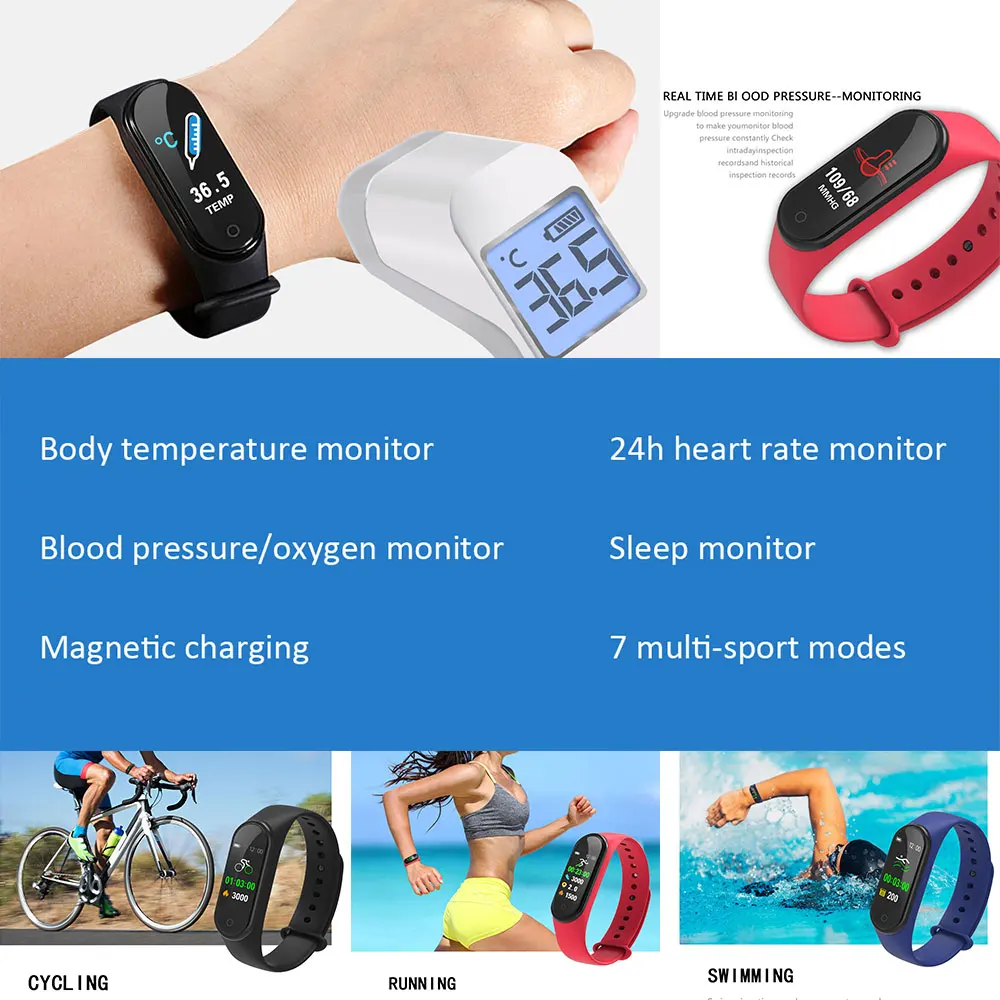 Blood Pressure Fitness Band With Body Temperature M4S Body