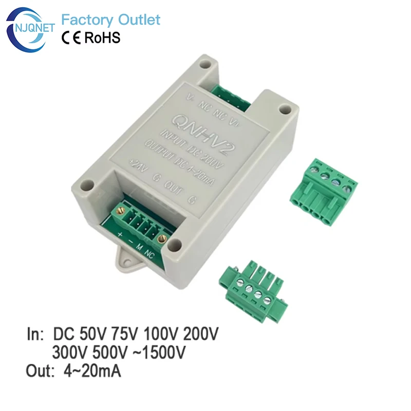 Hall Effect DC Voltage Transducer QNHV2 NJQNET 50V-1000V 4-20mA 5V/10V 2.5KV Isolation 0.5% Accuracy Potential Transformer
