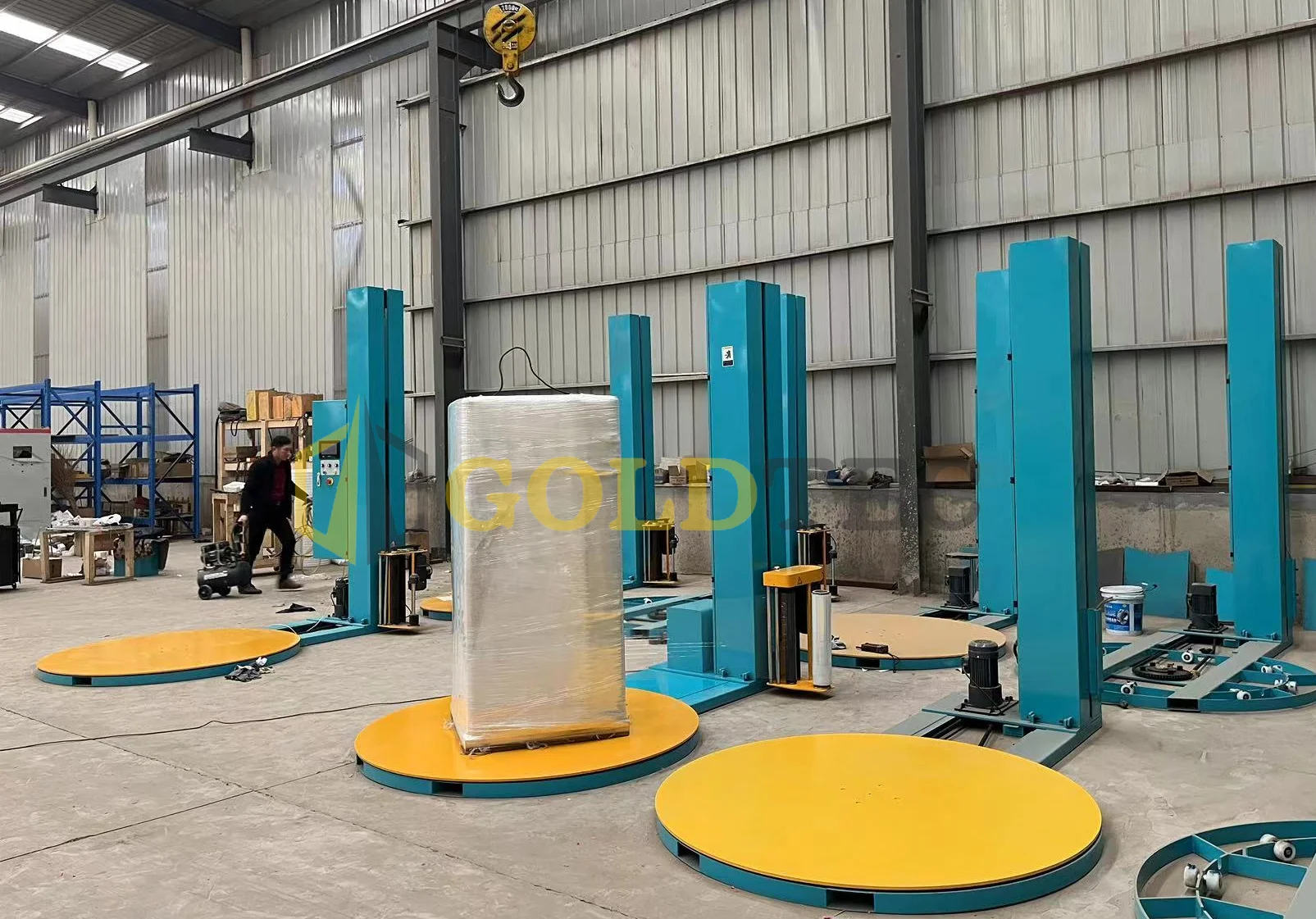 Fully Automatic Pallet Wrapping Machine for Plastic Container Solar Panels Battery Pallet Wrap Dispenser