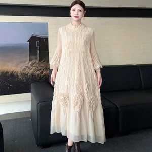 Turkish-style Pleated Dress - White Elegant Plus-size Dress