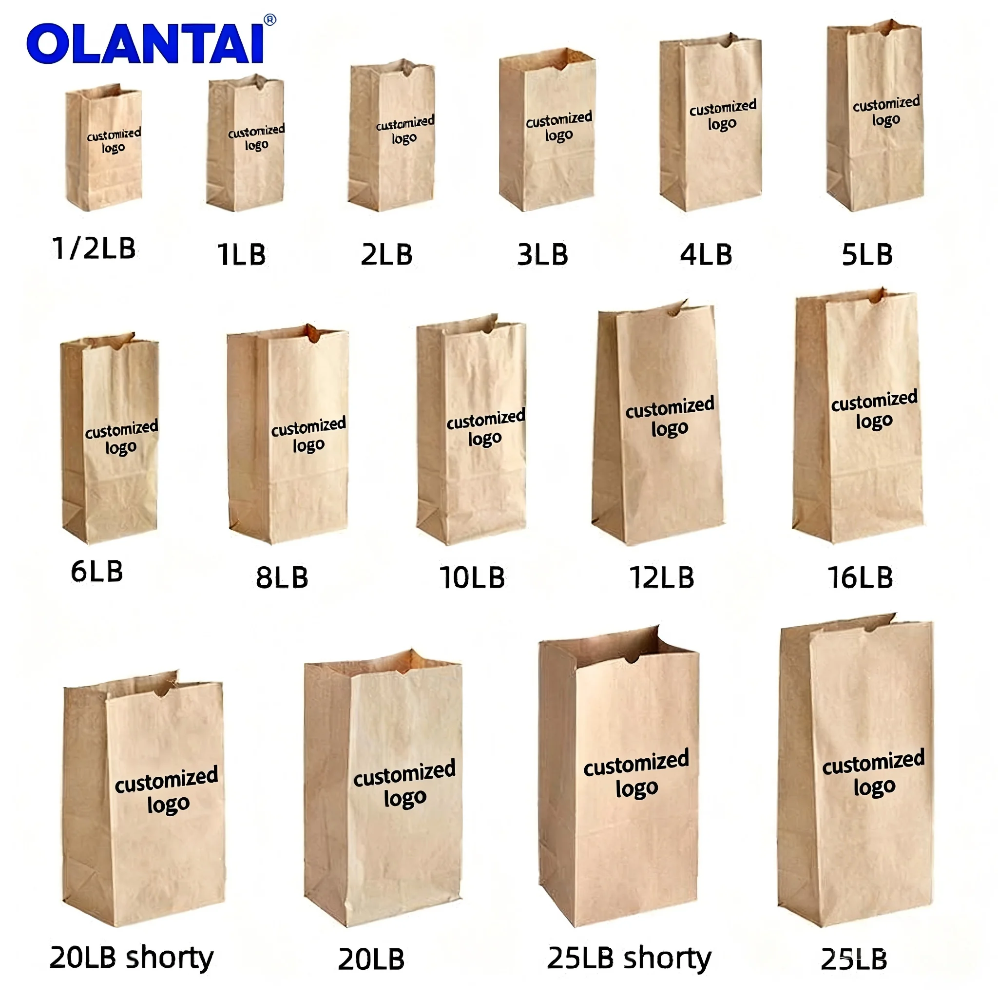 Wholesale Custom OLANTAI Brand Luxury Kraft Paper Bags Brown White Packaging Recyclable Durable Printed Shopping Bag Ribbon