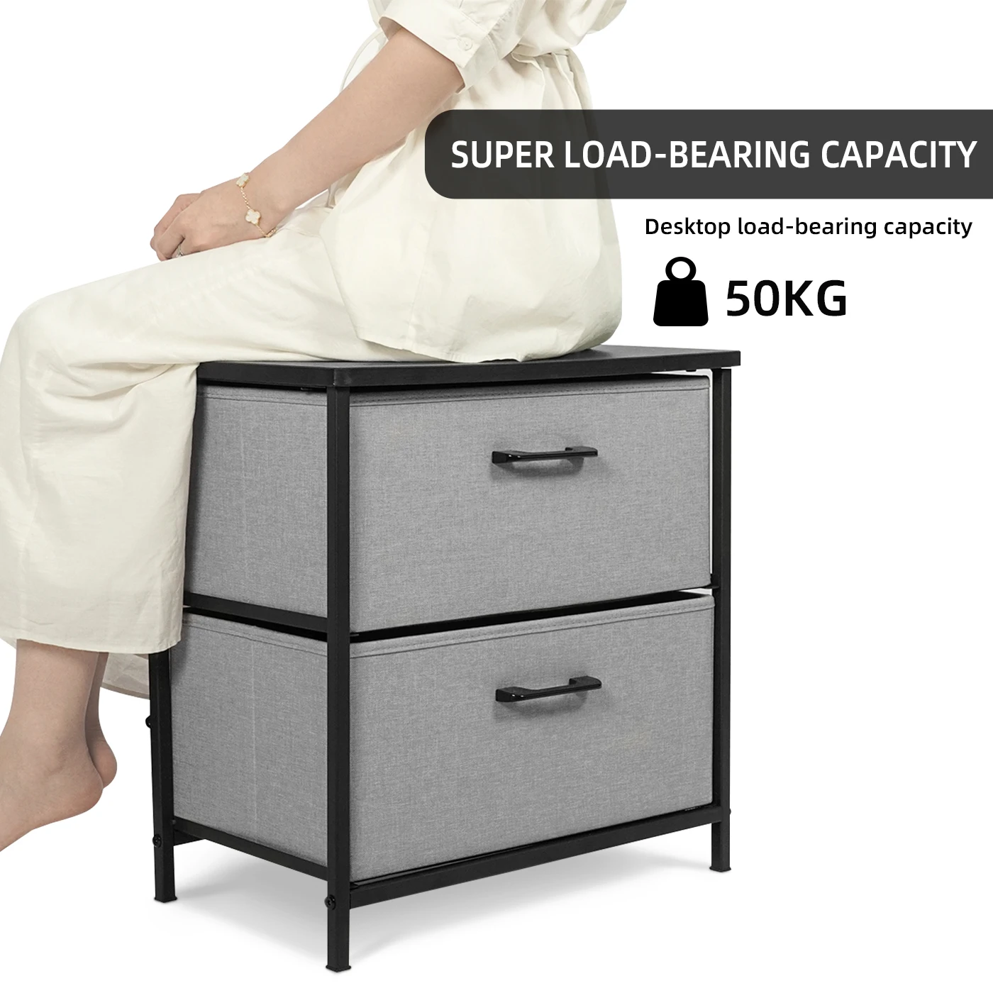 Nightstand 2 Drawer Dresser for Bedroom Bedside Furniture End Table for Bedroom Closet Entryway College Dorm Grey