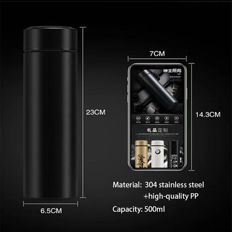 Custom Temperature Display Travel Stainless Steel Travel Tumbler 500ml ...