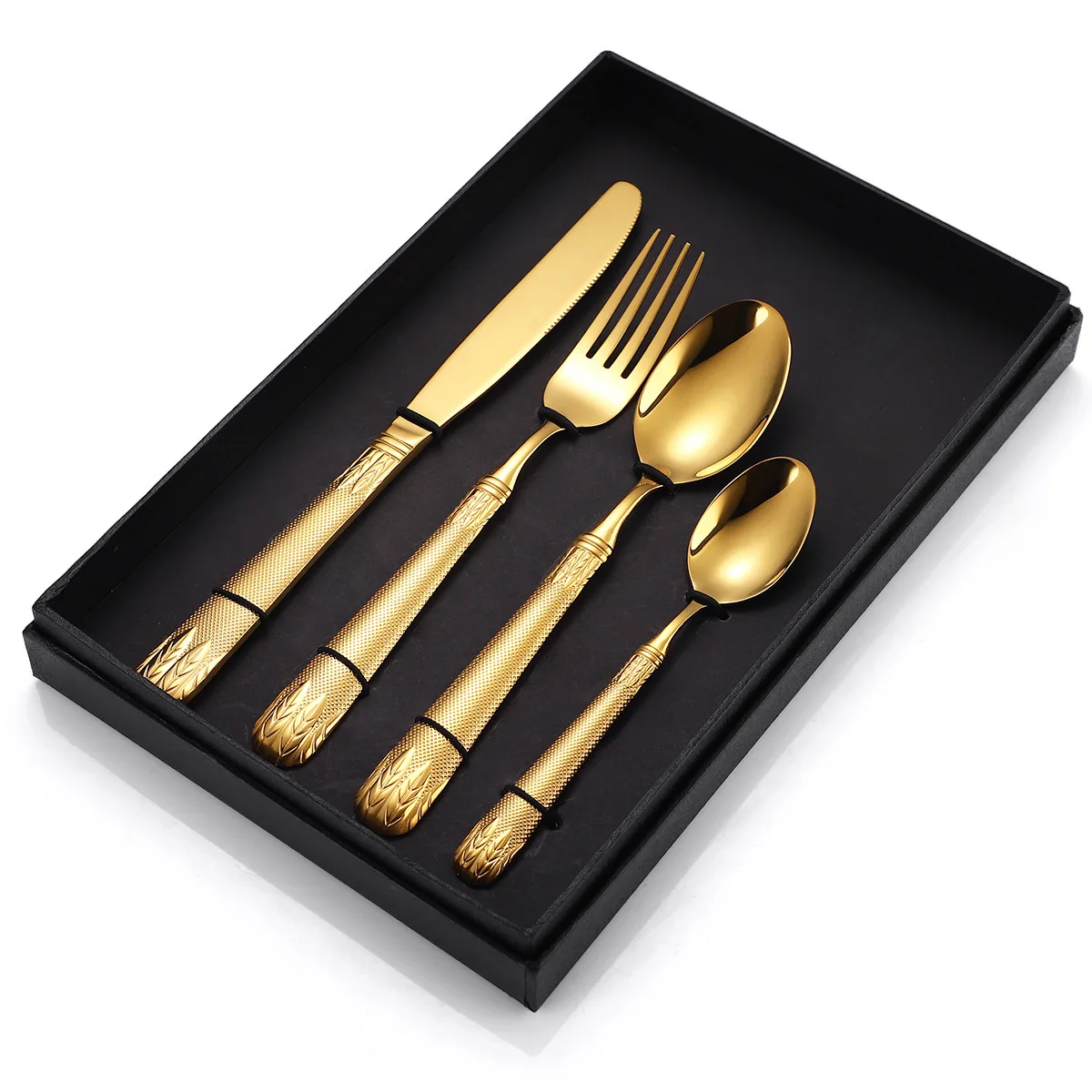 New Gold Flatware Set Embossed Handle 304 Knife Fork Spoon Silverware Stainless Steel Gold Cutlery Set for Wedding