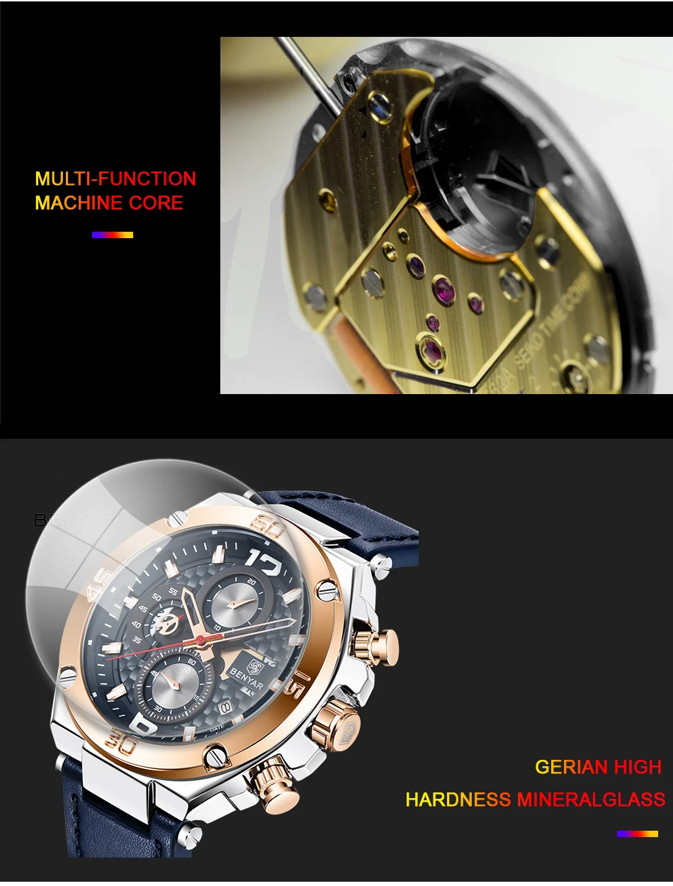 Benyard 5151 Luxury Quartz Chronograph Watch for Men - Sporty