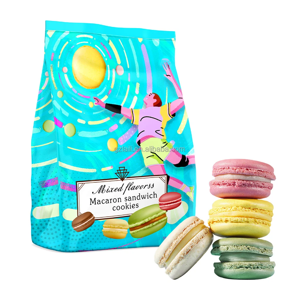 Factory Healthy Macron Sandwich Biscuits Crispy Baked Cookies Multiple Flavours-Chocolate Yogurt Egg Sweet Taste Packaged Boxes