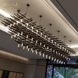 Contemporary Stainless Steel & Acrylic Square Bar Chandelier Premium Hotels Inspired Rooftop Pendant Lights for Branch Design