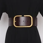 Wide Belts for Women Genuine Leather With Big Gold Alloy Pin Buckle