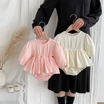 Korean autumn infant clothes for girls long-sleeved cotton baby romper sweet cute full-month princess clothes