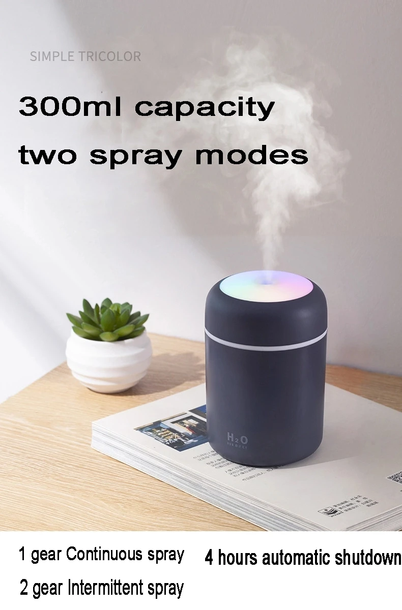 300ml Humidifier Portable Usb Ultrasonic Colorful Cup Aroma Diffuser Cool Mist Maker Air 