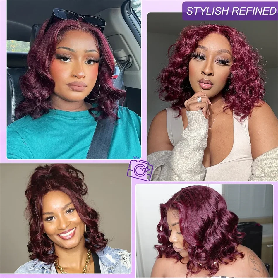 Burgunderrote Body Wave Lace Front Perücken Echthaar 13x4 HD Lace Weinrote Perücke 24 Zoll 180% Dichte 99j kleberlose Perücken_voghion.com