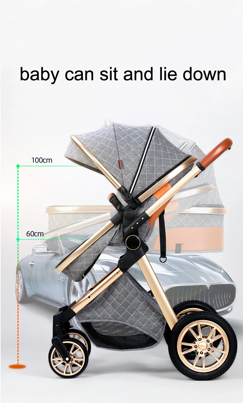 High Quality 3-in-1 Travel System Baby Stroller Two-Way Push Chair with Carrycot for Sitting and Lying