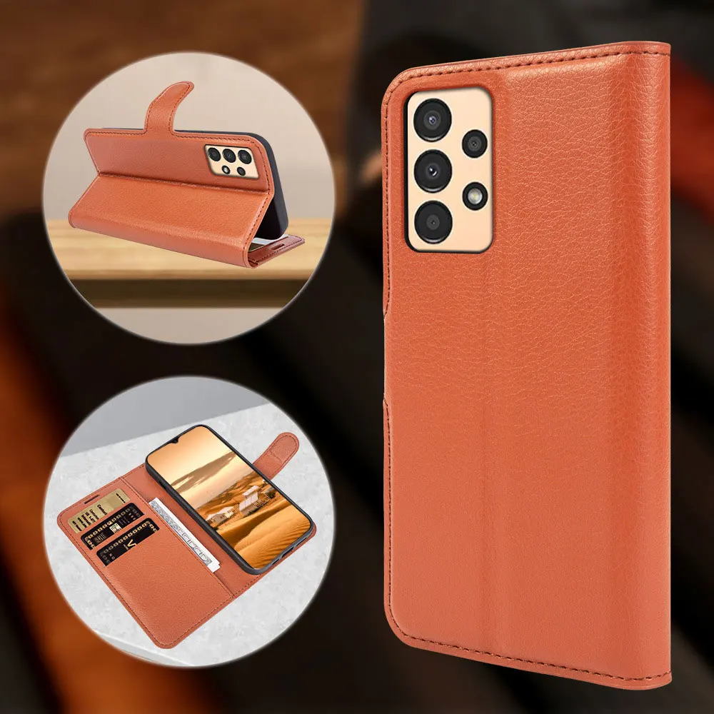 Leather Phone Case For Samsung Galaxy A54 A34 A23 A14 Wallet Card Simple Business Pure Colour Smartphone Cover Sjk597 Laudtec