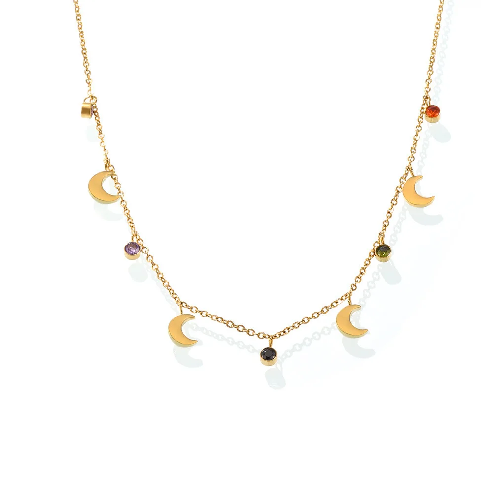 Trendy Jewelry Stainless Steel Non Tarnish PVD 18K Real Gold Plated Multi Charm Necklace for Women Girls