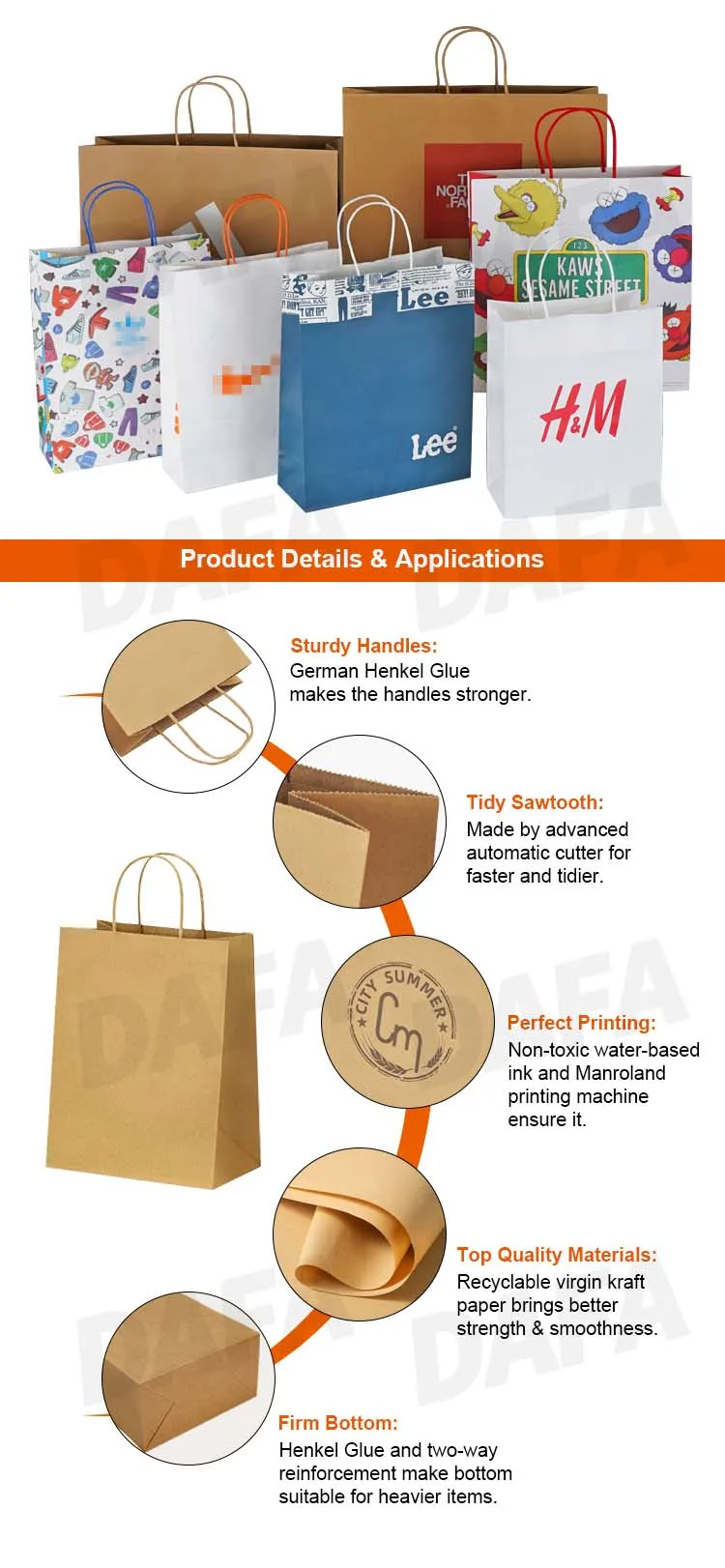Custom Kraft Paper Packaging With Handle,Top Handle Bag Reusable Kraft