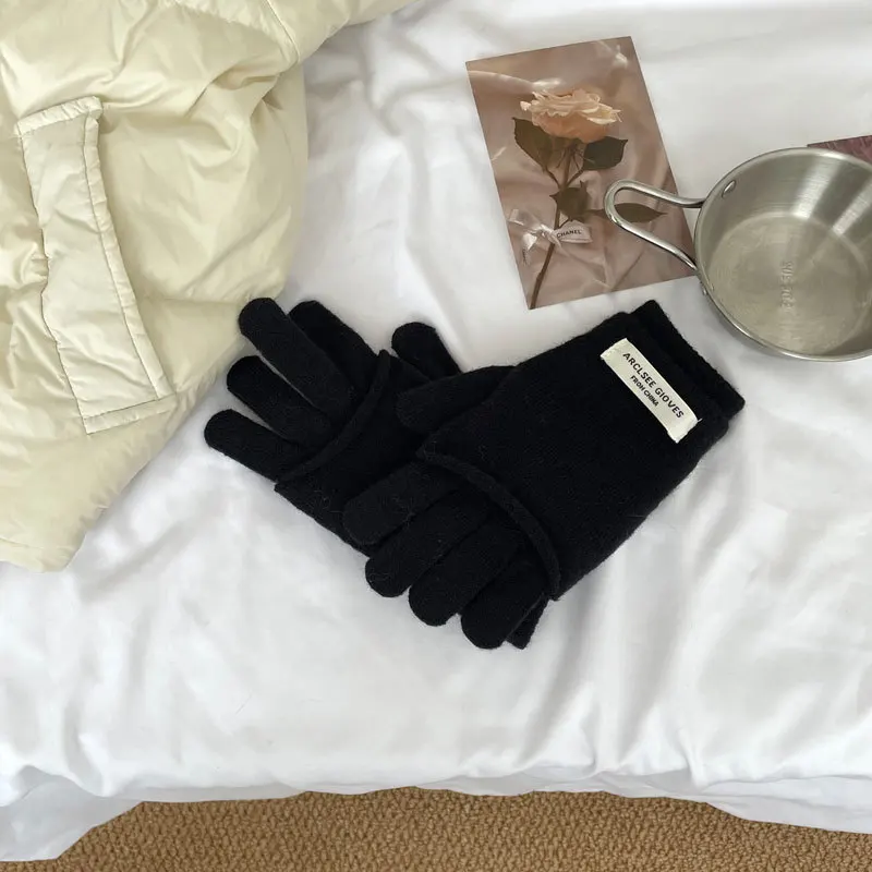 Осенние и зимние однотонные перчатки с пятью пальцами Теплые трикотажные