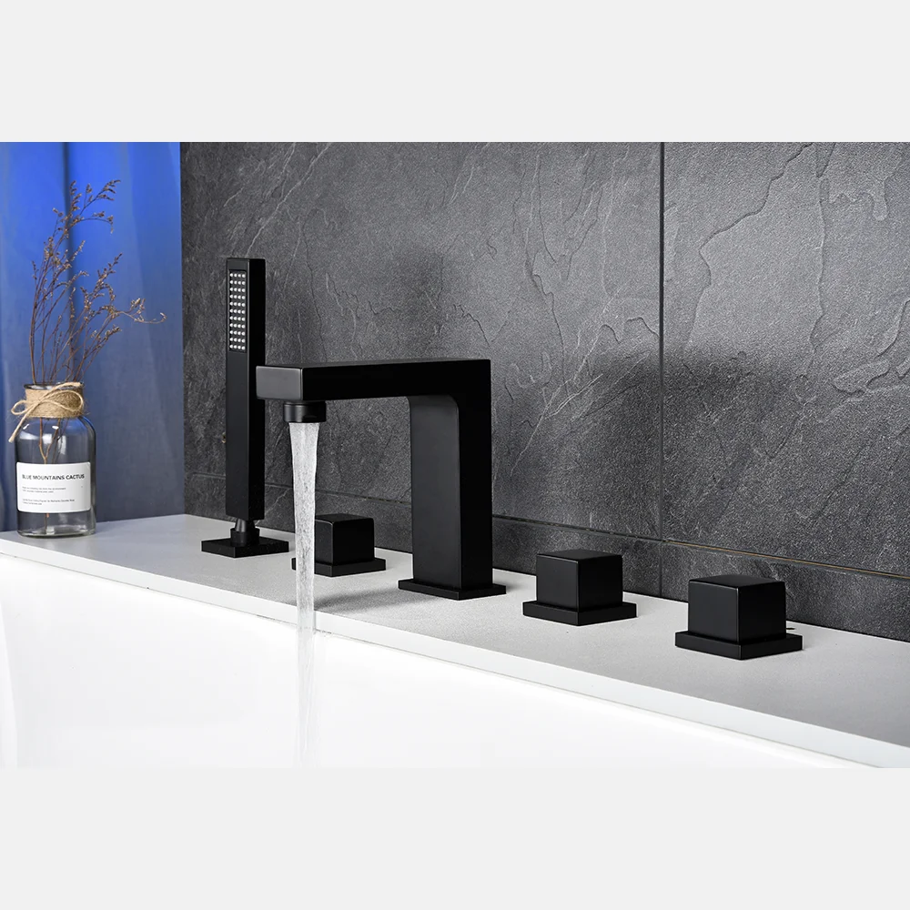 Bathroom 5 Hole Hand Shower Matt Black Wholesale Hot And Cold Water Brass Bathtub Faucet from Factory