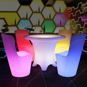 LED High Dining Table 16-Color Glowing Leisure Chair Outdoor Plastic Furniture for Patio Hotel Living Room for Nightclubs