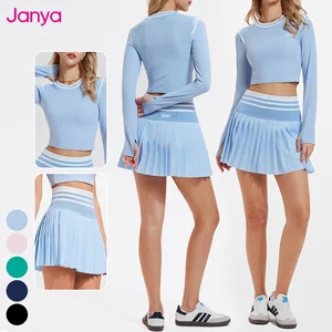 Janya Color Blocking Pickleball Wear Sportswear Breathable Quick Dry 4-Way Stretch 2-in-1 Tennis Skirt 2 Piece Set for Women