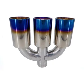 T304 Stainless Steel  Exhaust Double Wall tips 3 In 4 Out with Blue Titanium color