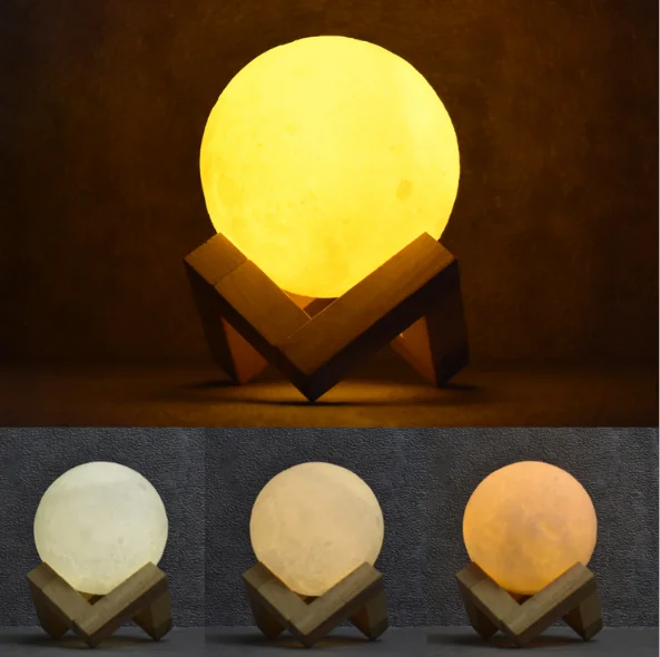 Moon Lamp 3 Colors Dimmable with Tap Control Rechargeable Inch Lunar Light Home Decorative Night Light