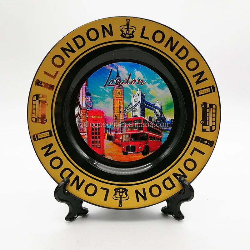 Оптовая продажа, лондонские туристические сувенирные подарки, фарфоровые тарелки с индивидуальным логотипом, декоративная керамическая тарелка с подставкой
