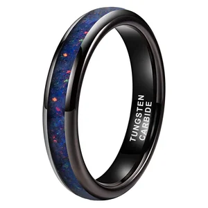 Coolstyle Jewelry 4mm Men Women Black Plated Tungsten Wedding Band Wholesale Fashion Rings Opal Inlay Domed Polished Shiny