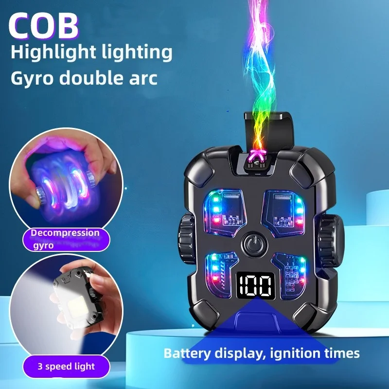 Creative Dual Arc Fidget Spinner Usb Charging Lighter COB Lighting Decompression Gyro Electronic Cigarette Lighter