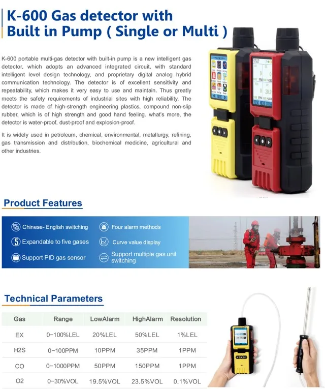 Portable Co H2s O2 Lel 4 Gases Monitor Multi 4 Gas Detector And