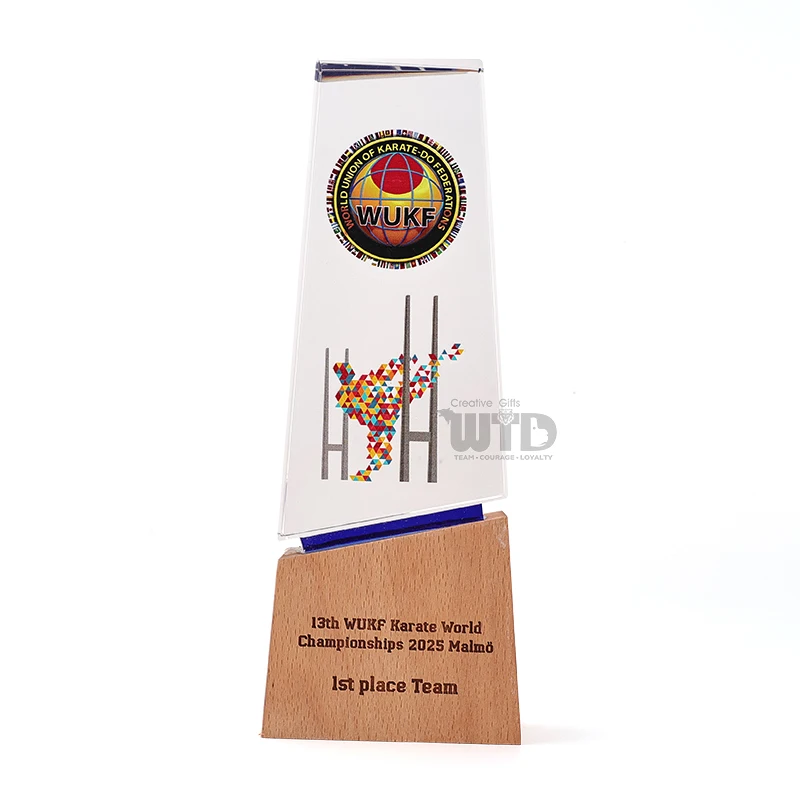 Custom Designed Wooden Crystal Glass Karate Race Award Trophies Personalized Sports Race Plaques for Welcome Gifts