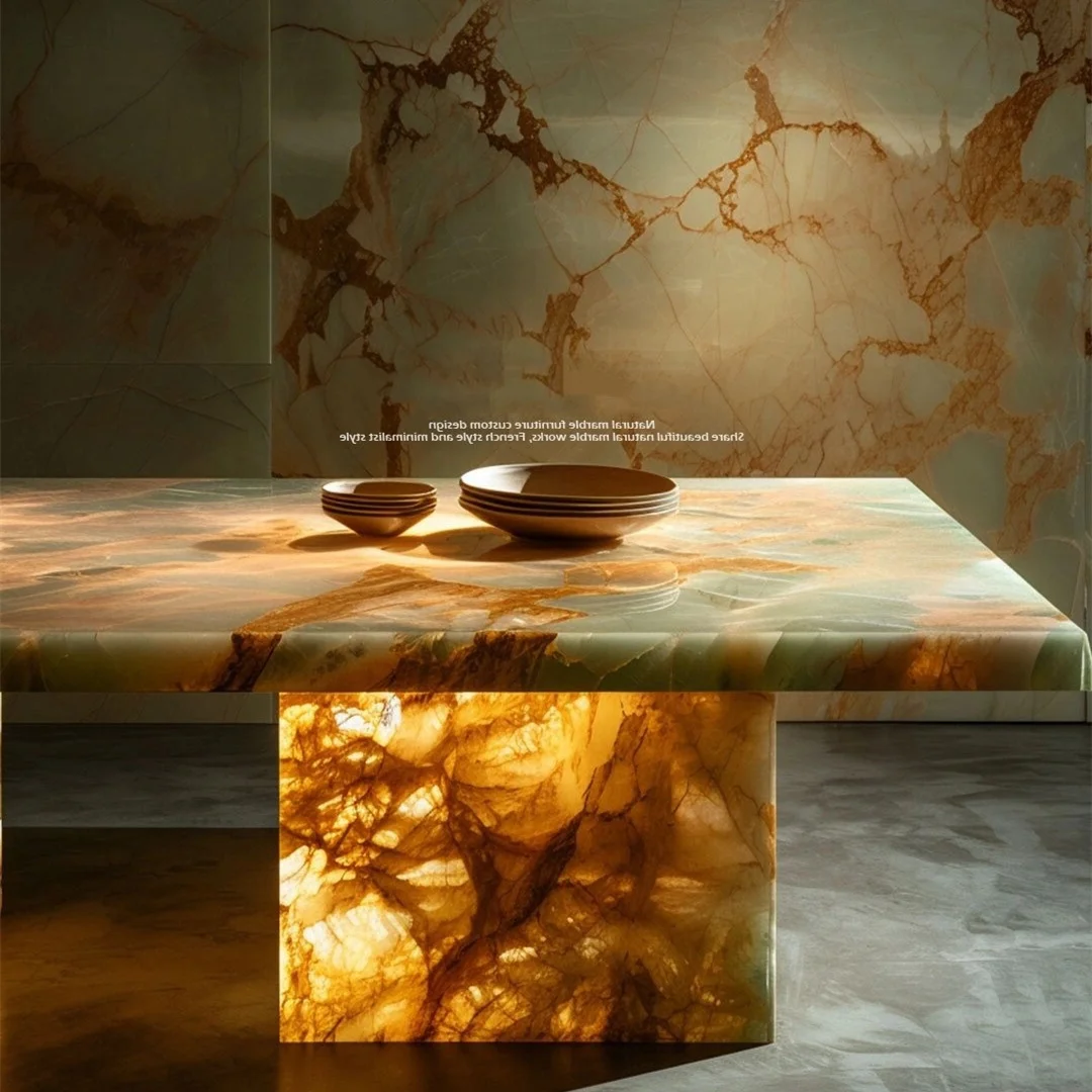 Светеща мраморна комплектна маса за кафе и трапезария, мебели за дневна, златна стоманена основа, модерен полирани мрамор, 1/–1 мм