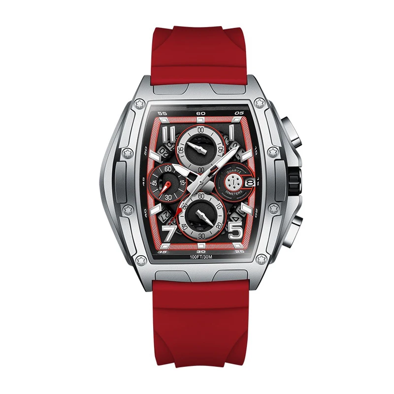 Watch for Men Automatic Skeleton Mechanical Square Big Face Dial Watch with Silicone/Fluoroelastomer Watch Bands