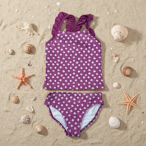 2026 Trending Ruffle Halter Front Print Quick-Dry Breathable Girls' Two-Piece & One-Piece Swimsuit for Beach & Pool Vacations