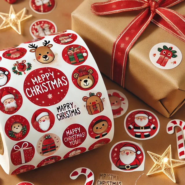 High Quality Custom Christmas round Stick Handbooks Lovely Exquisite Gift Stickers with Water-Proof Adhesive Vinyl Glossy Finish