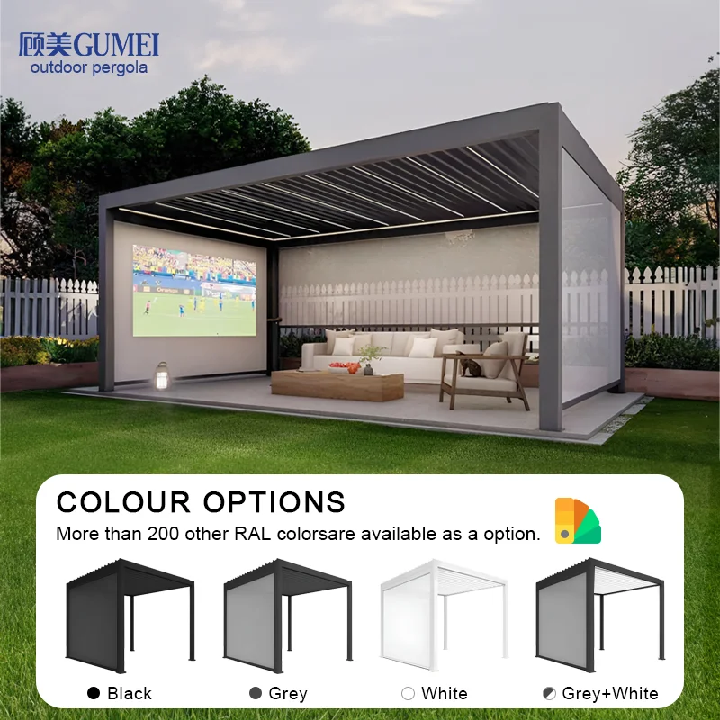 Modern Automatic Patio Gazebo Outdoor Arches Bioclimatic Aluminium Pergola Opening Louvred Roof