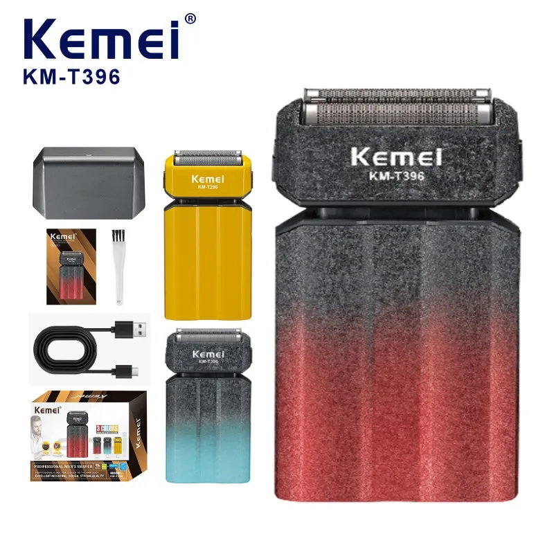 Rasoir électrique pour barbe KEMEI KM-T396, batterie rechargeable de 600 mAh, vitesse de 7 500 tr/min, tête avec deux lames en acier inoxydable, rasoir électrique pour homme