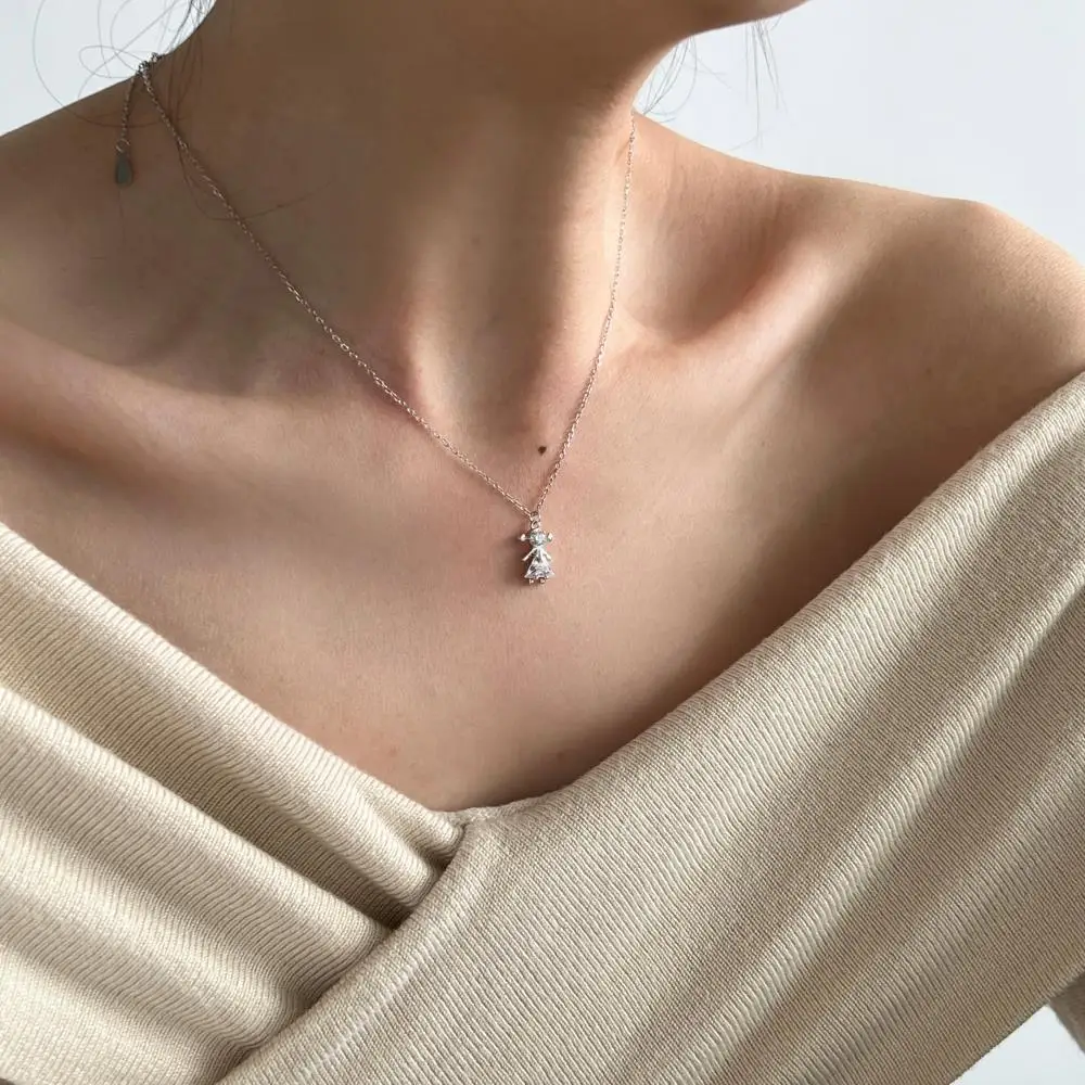 KAKODIY little girl doll pendant luxury 18K gold plated zircon necklace 925 sterling silver jewelry detail 4