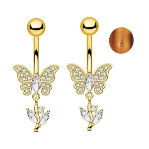 Butterfly Belly Button Ring Xinfocus Body Jewelry Wholesale Stainless Steel Jewelry Fashion Cubic Zircon Navel Piercing