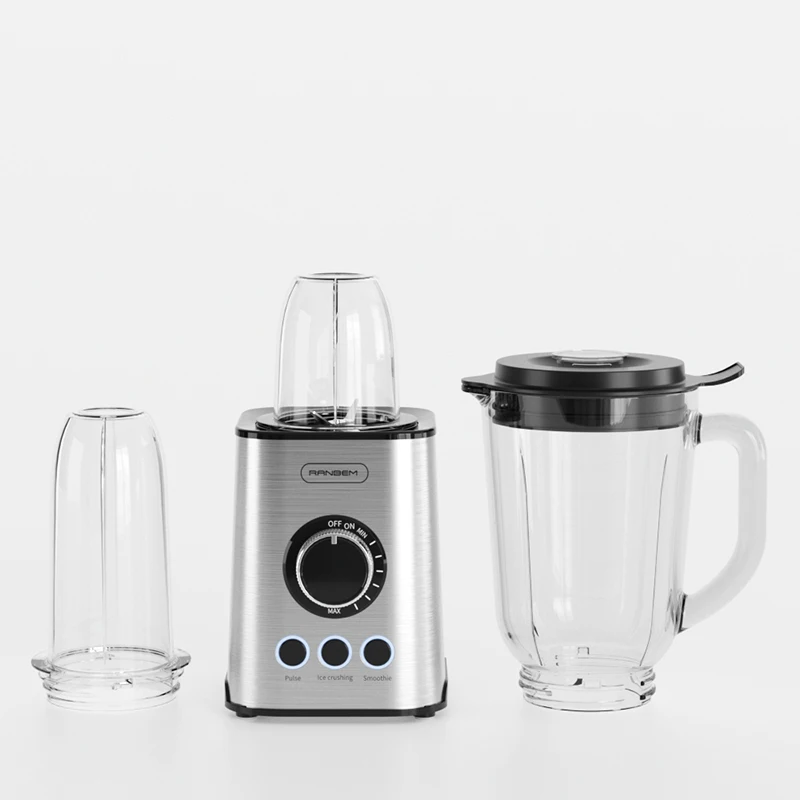 RANBEM Powerful Performance Electric 1.5L Glass Jug Crush Ice Smoothies Blender Tabletop Stainless Steel Multiple Blender