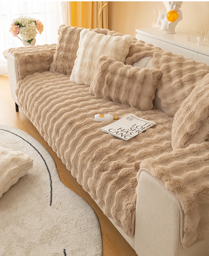 Camel Color Comfortable Warm Bubble Rabbit Sofa Towel