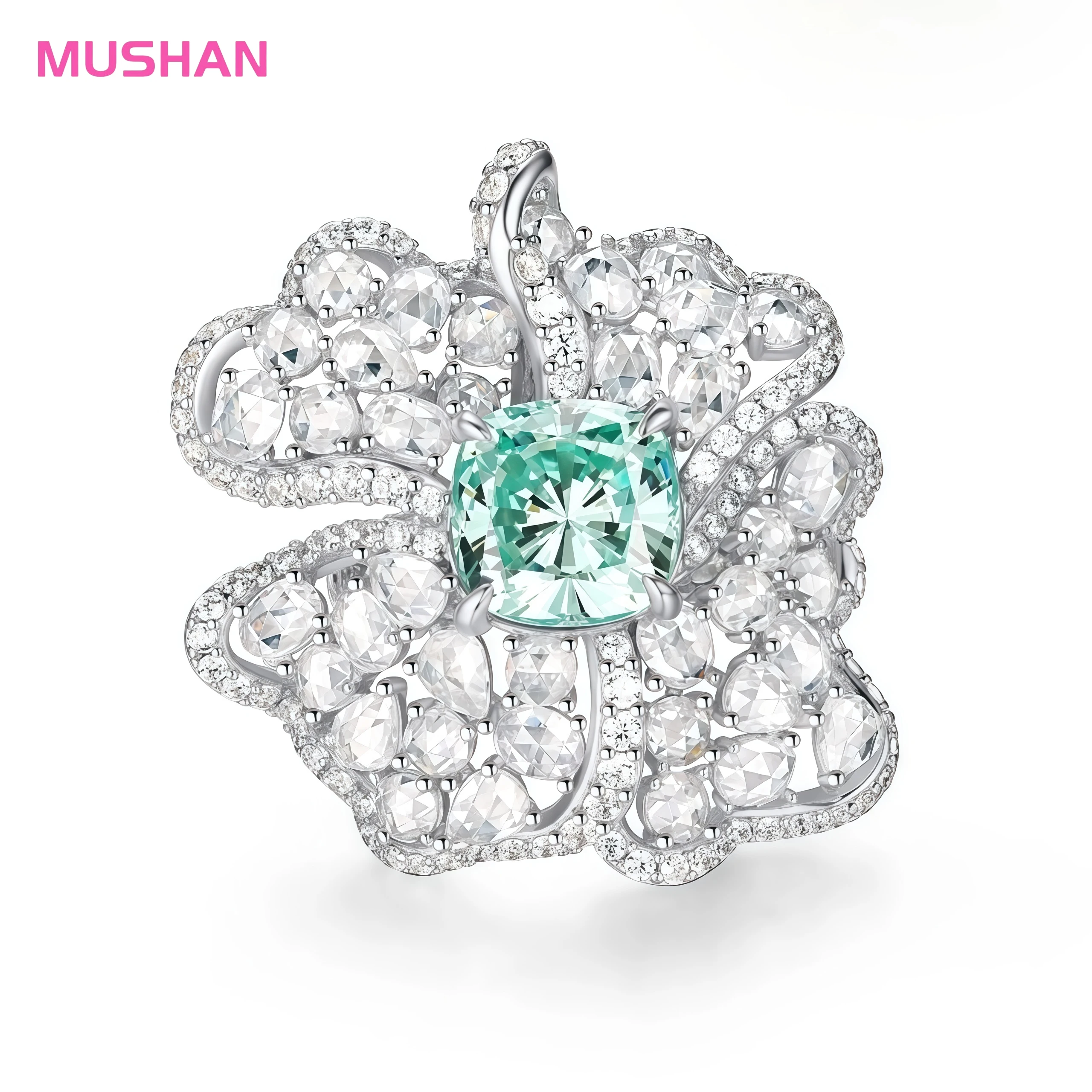 MUSHAN Jewelry Factory 925 Sterling Silver Fine Jewelry Rings Wedding Band Engagement Luxury Flowers 5A High Carbon Diamond Ring