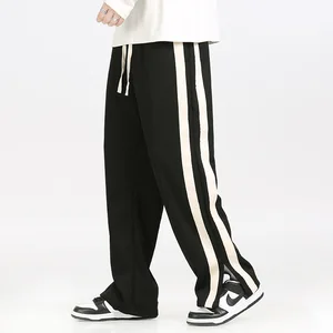 New Arrival Men's Spring Autumn Lightweight Mid Waist High Street Versatile Casual Straight Loose Strip Split Sport Pants