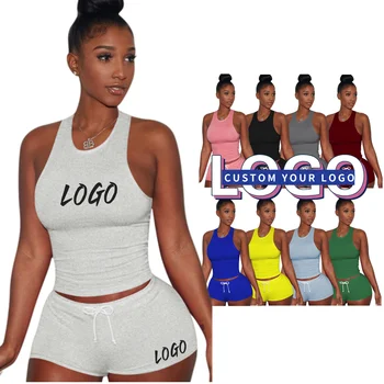 QM3147 2022 summer short outfits Romper Biker Tracksuit gym suits Custom LOGO 2 Piece sets women clothing