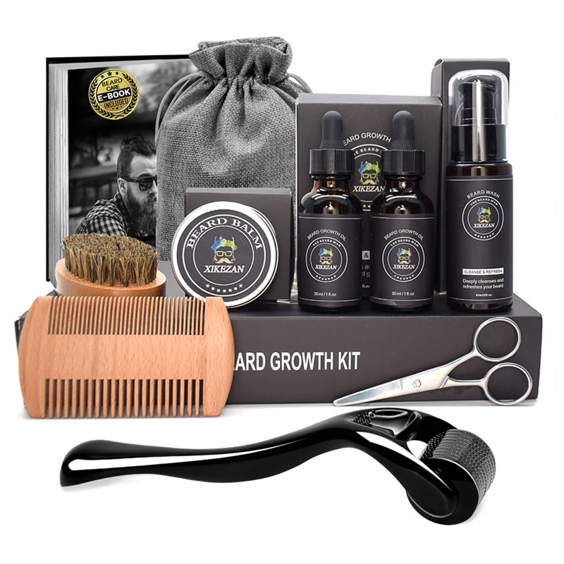 For Gentle Men Christmas Gift Set Beard Growth Kit W/derma Roller Comb