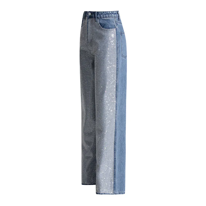 2025 American Hot Girl Style Straight Shiny Diamond Pants Design New Heavy Industry Jeans for Women