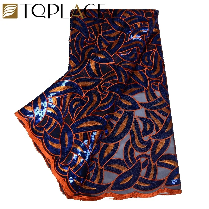 New products High Quality African Sequins Lace Fabric  Net Embroidery Tulle Lace