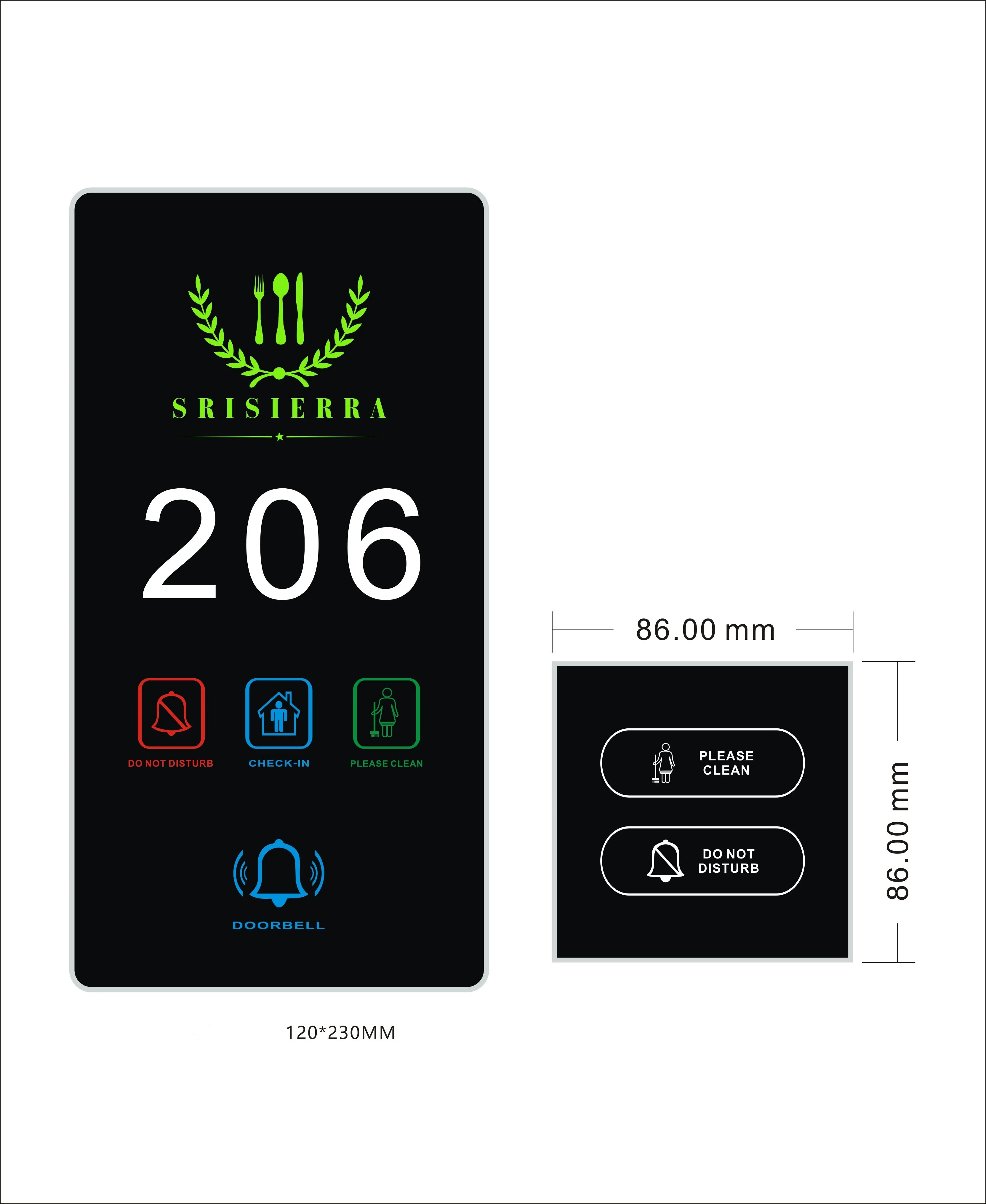 Electronic Hotel Room Number Panel with Five in One Hotel Doorplate Do Not Disturb Make up Room and Bell